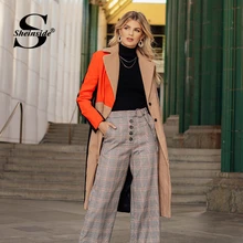 Sheinside двубортное Женское пальто в стиле пэчворк с длинным рукавом цвета хаки, повседневное длинное зимнее женское пальто для работы