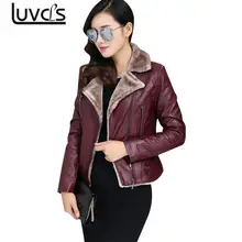 LLUVCLS Faux Cashmere Leather Jacket Women Winter Black Warm Outerwear Thicken Coats Short Casual Flocking Clothes Big Size