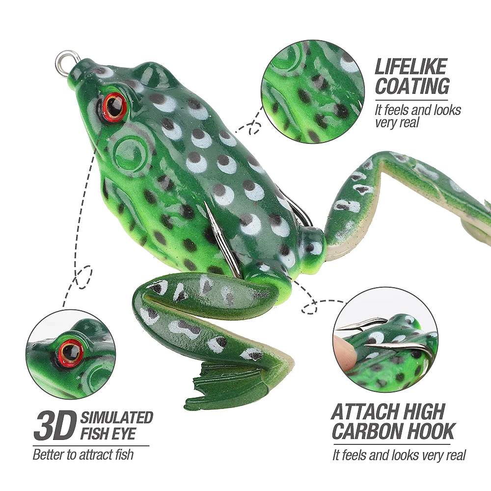 DONQL 4pcs Box Soft Fishing Frog 15g Top Water Artificial Baits With Double Hooks Ray Frogs Soft Silicone Fishing Lure (3)