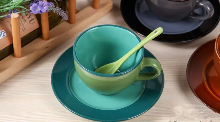 Creative European Ceramic Coffee Cup and Saucer Set Coffee C For Cappuccino Latte Pull Flower Italian Moka Free Shipping