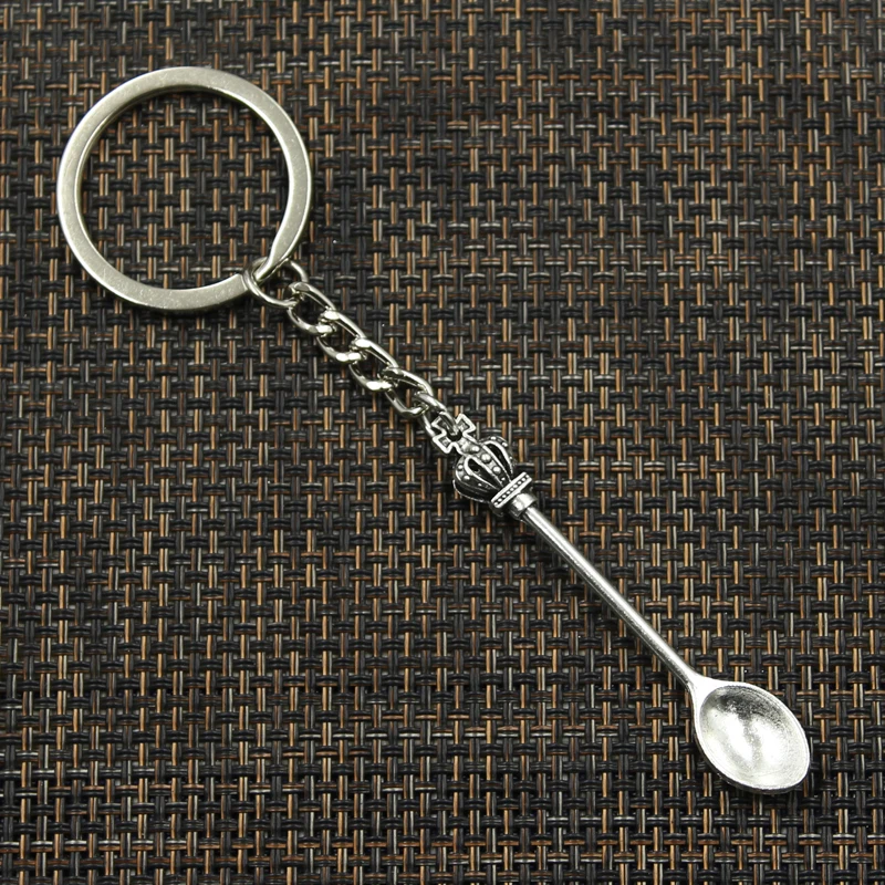 Мода 30 мм кольцо для ключей металлический брелок для ключей брелок ювелирные изделия старинное серебро покрытый серебром, бронзой кухонная ложка Корона 57x9 мм с жемчужным кулоном