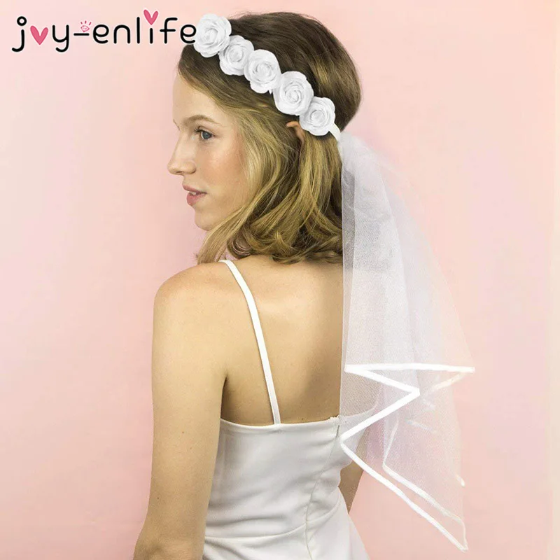 Rose Flower Crown and Bridal Veil Rustic Wedding Decoration Team Bride