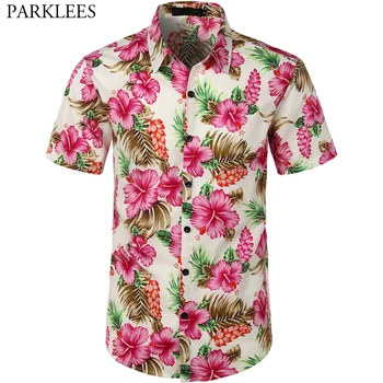 

Fashion Floral Hawaiian Shirt Men 2019 Brand New Regular Fit Short Sleeve Cotton Shirts Men Casual Beach Camisa Social Masculina