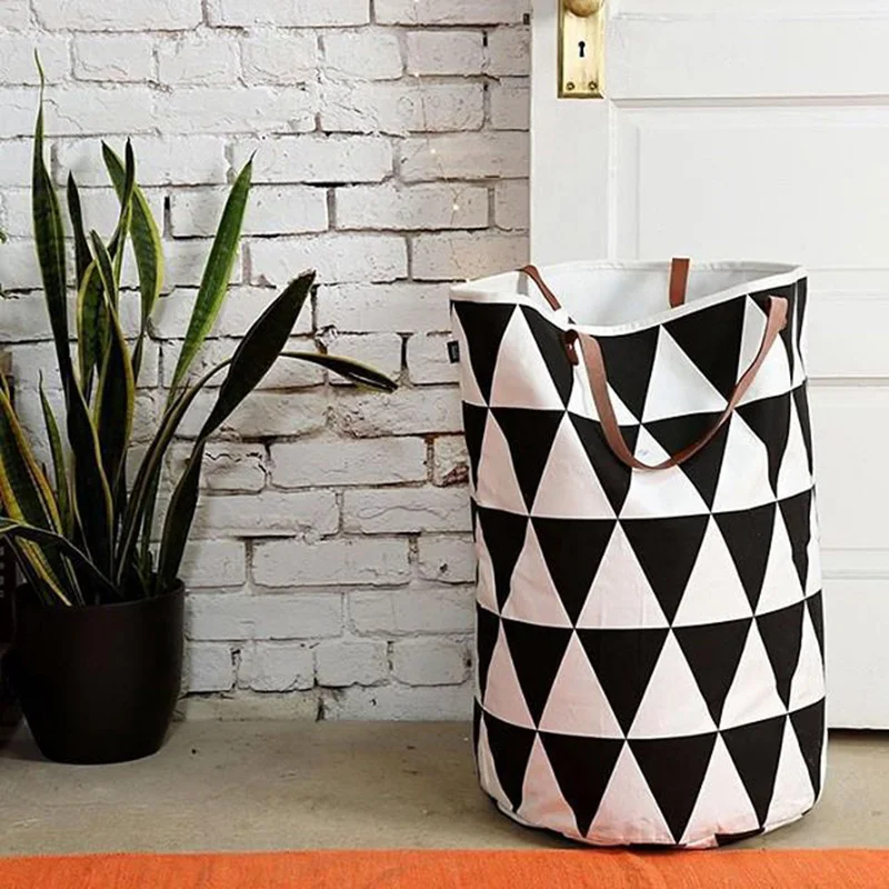 

Semicircle Grid Batman Pattern handbag,baby kids Toy Clothes Canvas Laundry basket storage bag With Leather Handles Room Decor
