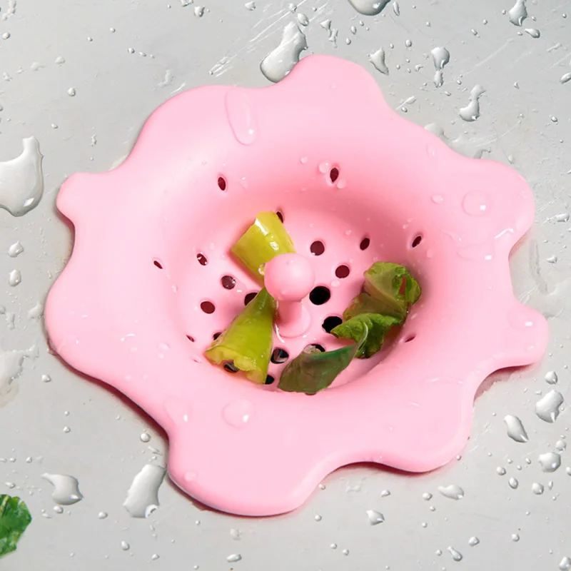 Цветочный Тип пол Столовая Кухня Ванная Комната Раковина Силиконовый Фильтр пластиковые дуршлаги ситечко для волос пыльный фильтр PP Дуршлаг - Цвет: Pink