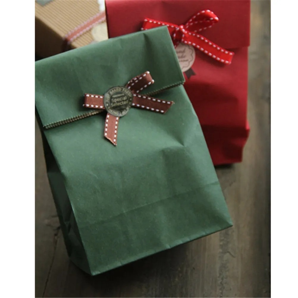 Vintage Solid Handle Folding Pocket Gift Bag Snack Packaging Paper Bags Christmas Cookie Bags 6 pieces/lot