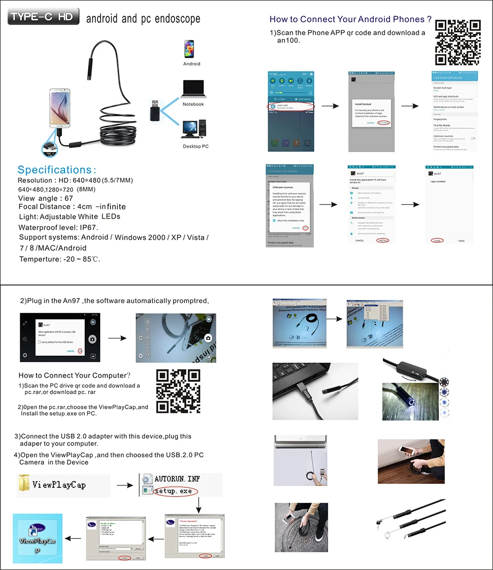 720P Type c Android эндоскоп камера для осмотра 8 мм 3 м 5 10 длина жесткий кабель змея Usb