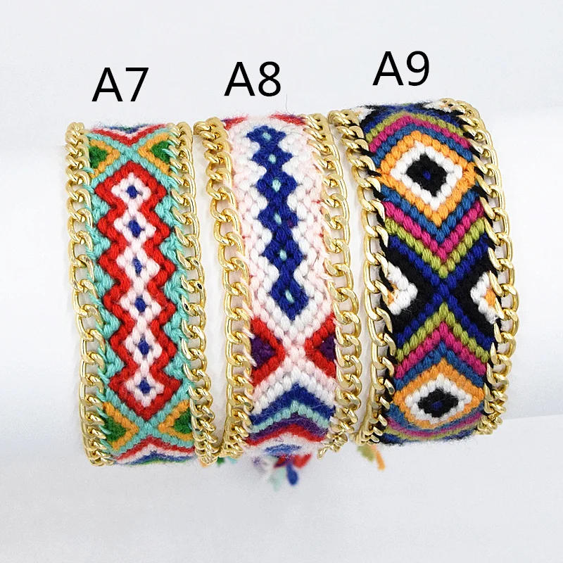 Alloy Chain Cotton String Handmade Woven Friendship Bracelet Geometric
