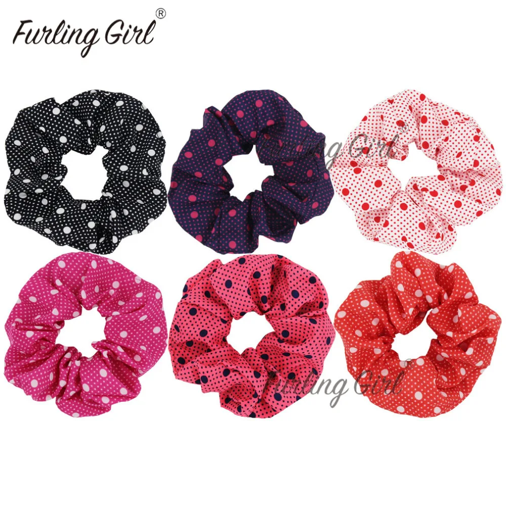 

Furling Girl 1PC Small & Big Polka Dots Printing Chiffon Hair Scrunchies Elastic Hair bands Ponytail Hair Accessories for Women