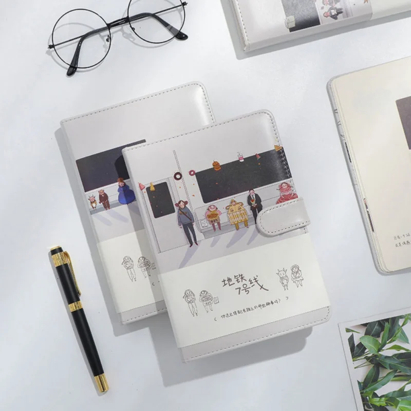 

Metro Line 7 Pattern Notebook Students School Travel Journal Diary Book PU Leather Cover With Magnetic Button