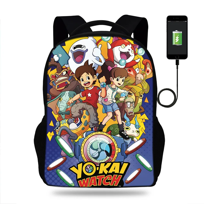 Cartoon Yo Kai Watch USB Charge Backpack Male Mochila Escolar Laptop Backpack men School Bags Backpack for teens Boys/Girls