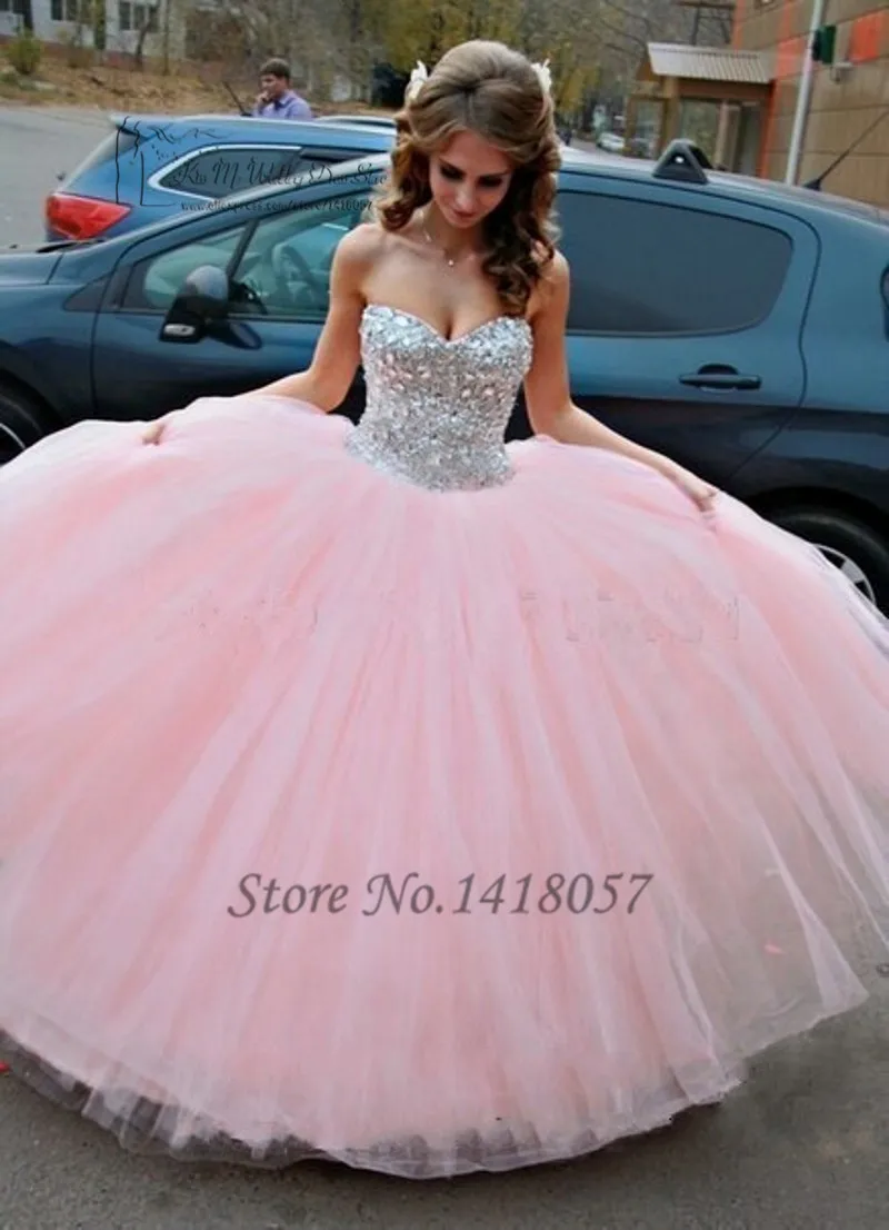 

Luxury Pink Wedding Dress Crystals Corset Lace up Back Floor Length Bridal Dresses Wedding Gowns Tulle Vestidos de Noiva 2016
