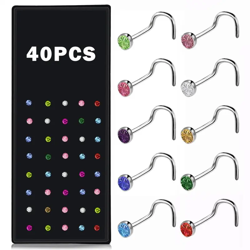 

Stainless Steel Crystal Bone Nose Stud Piercing Earring Nostril Piercings Silver Color Nose Ring Prong Body Jewelry Piercings