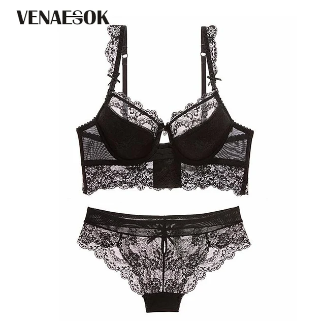 New Europe Black Lace Bras Sexy Underwear Set Plus Size Push up Bra and