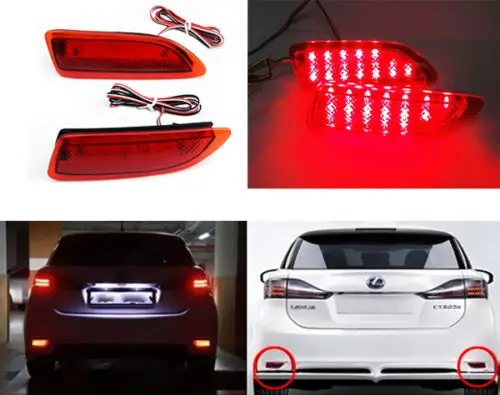 

2x 3528SMD Red Lens LED Rear Reflector Bumper Brake Stop Light Turn Signal Fog Lamp For Lexus CT200h Toyota Corolla 2011-2013