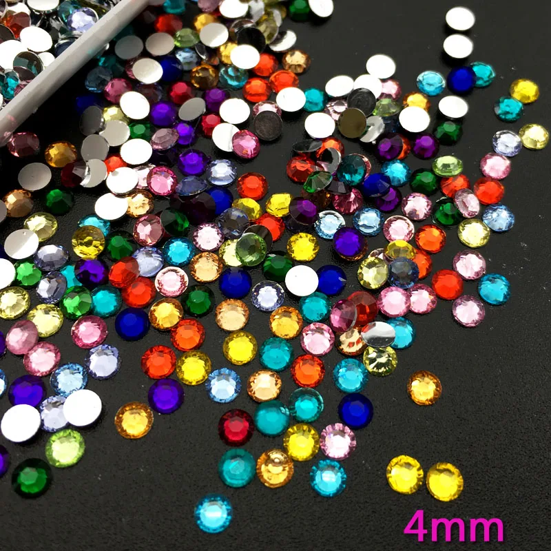 Стразы для дизайна ногтей с круглым основанием для ногтей, обуви и свадебных украшений, цветные кристаллы, блестки, разные размеры 2,3, 4 мм - Цвет: 4MM