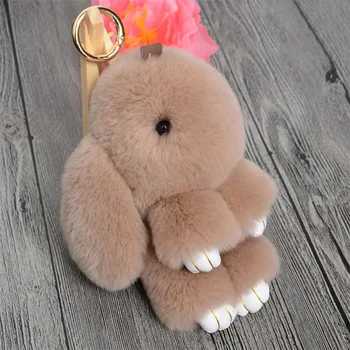 Cute Mini Genuine Rabbit Fur Pom Pom Key Chain Women Trinket Rabbit Toy Doll Bag Car Key Ring Monster Keychain Jewelry Gift