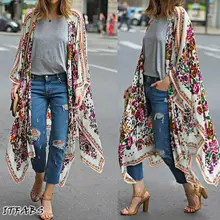 נשים Loose פרחוני הדפסת חולצה קיץ מזדמן Boho שיפון מעיל צעיף קימונו קרדיגן חולצות בתוספת גודל 3XL(China)