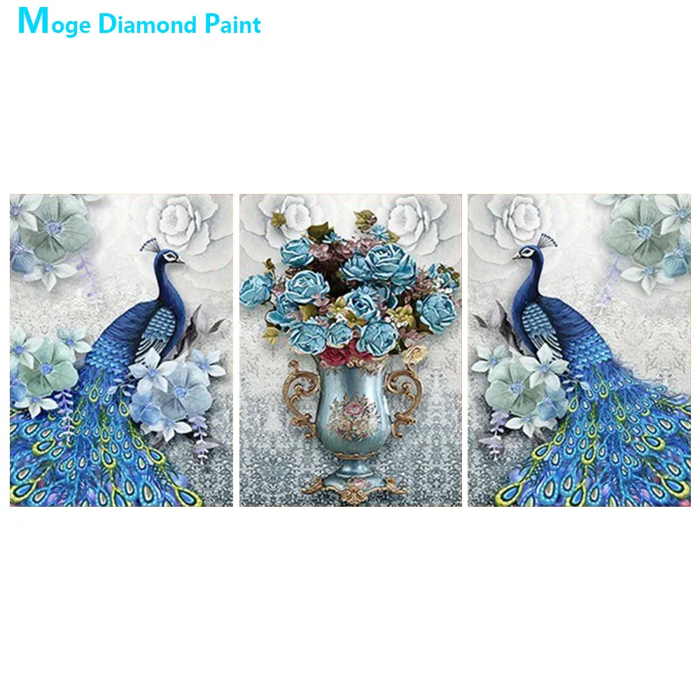 

Animal Peacock vase Triple Diamond Painting Full Round abstract Oil painting style New DIY Sticking Drill Cross Embroidery 5D