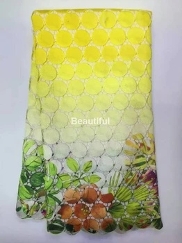

Premium yellow 100% polyester French net guipure digital printed african cord lace faric cuipion lace for dress