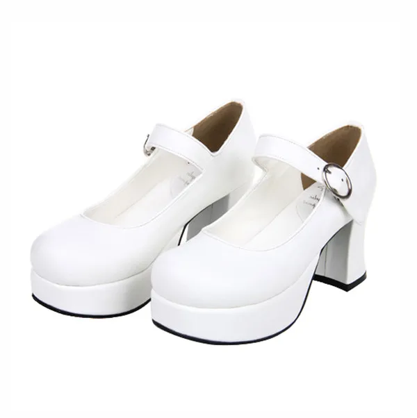 Обувь в японском стиле «Лолита»; туфли-лодочки mary jane на массивном высоком каблуке 7,5 см и толстой платформе - Цвет: Белый