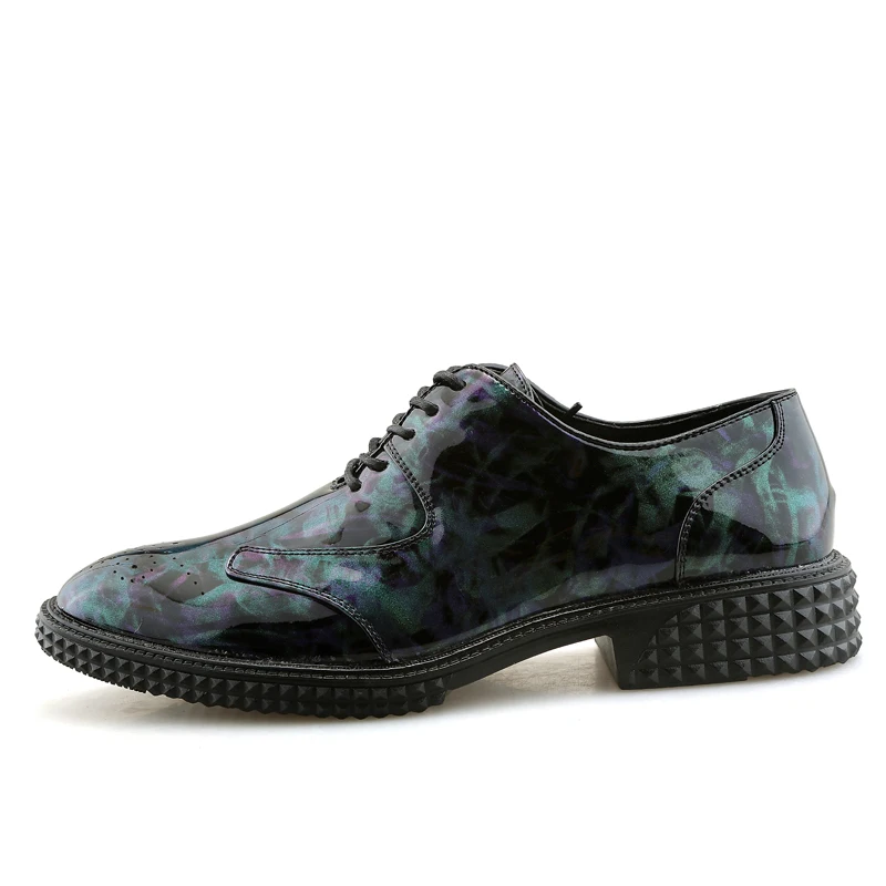 designer italian leather formal shoes men mixed colors footwear ballroom camouflage patent leather brogue oxford shoes for men