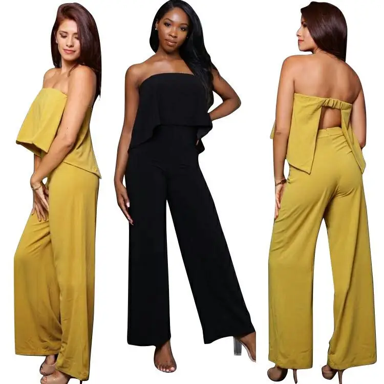 

2018 Summer Autumn Women Sexy Jumpsuit Wrapless Backless Wide Leg Pants Sexy Club Outfit Solid Color Hight Waist Jumpsuit Romper