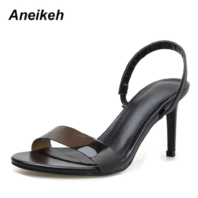 

Aneikeh 2019 New Summer Roman Transparent shallown Women shoes Sexy High Heels Fashion Solid color Peep Toe Party Woman Sandals