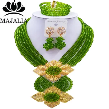 

Majalia Classic Nigeria Wedding African Beads Jewelry Set Olive green Crystal Necklace Bracelet Earrings Free Shipping 6SO018