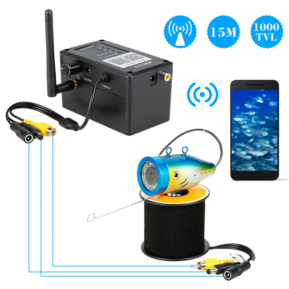 

KKmoon 15M WiFi Underwater Camera Fish Finder 1000TVL Phone APP Control Waterproof Adjustable LED Night View Fishing Camera