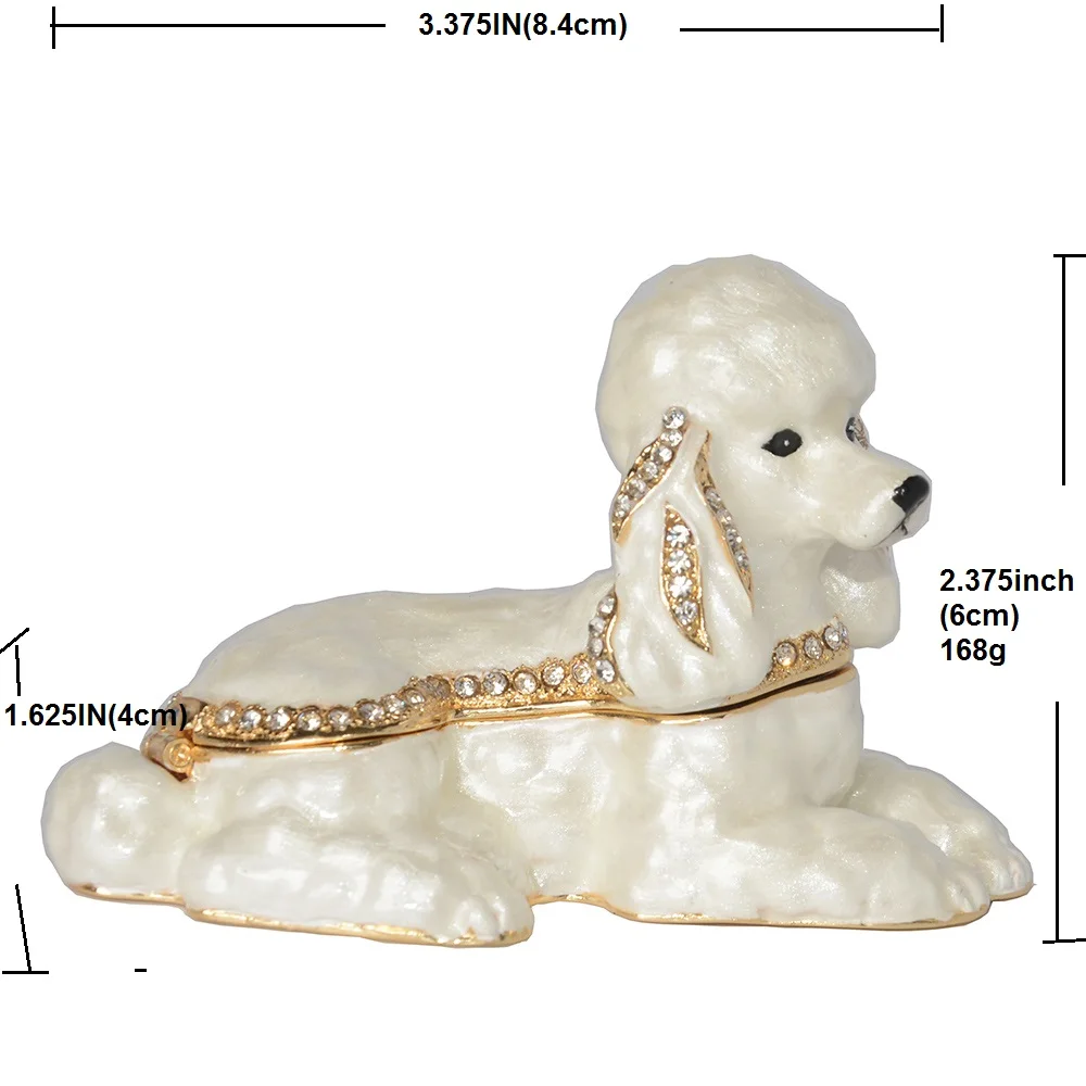 Эмалированный оловянный украшенный камнями белый Пудель Собака безделушка коробка милый подарок для любимого собаки статуэтка животного скульптура миниатюрная