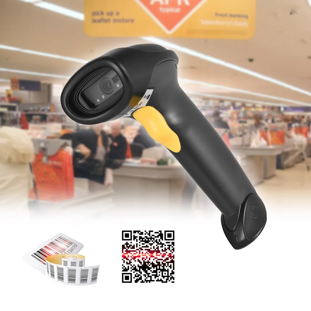 

Wired USB Red Light Barcode Scanner Handheld 1D Bar-code 2D Scanning Reader for Supermarket Library Express Store Warehouse