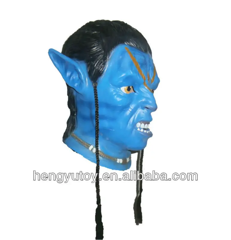 

2018 Artificial Halloween Masquerade Parties Avatar Mask Cosplay Gadget Latex Blue Mask