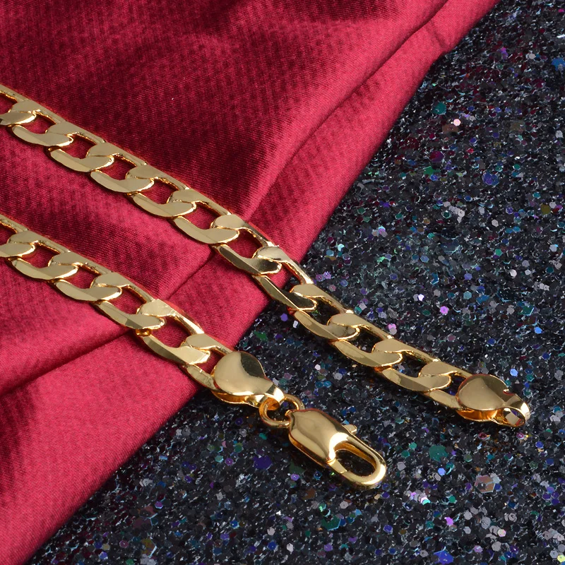 OMHXZJ, индивидуальные модные вечерние женские и девичьи подарки на свадьбу, золотая цепочка Фигаро 8 мм, 18 К, золотая цепочка с штампом, ожерелье NC151