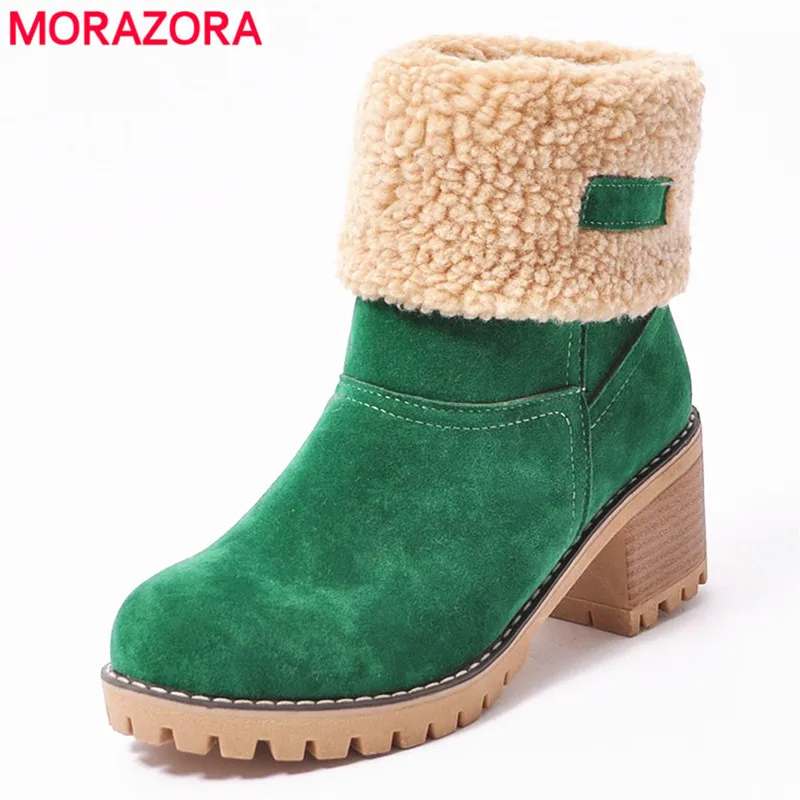 MORAZORA/Большие размеры 34-43 новые зимние ботинки женские до середины икры на