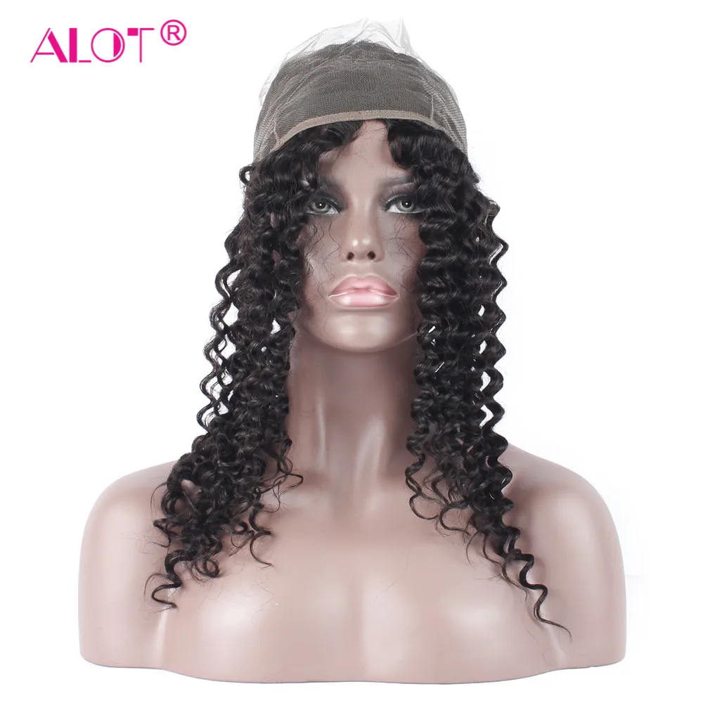 Alot Peruvian Deep Wave 360 Lace Frontal Closure Pre Plucked With Baby Hair Adjustable Band 10 To 20 Non-Remy Natural Black