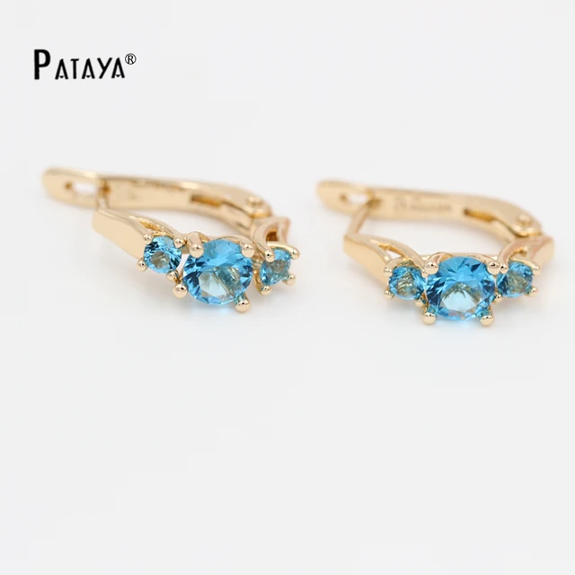 Pataya Shire Rose Gold Earrings Three Round Natural Blue Zircon Pataya Shire Rose Gold Earrings Three Round Natural Blue Zircon Little India Jewelry Crystal