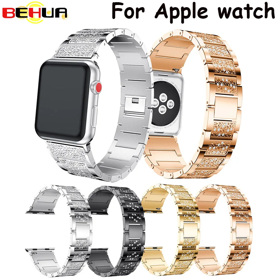 

Luxury Bling Rhinestone Strap for Apple Watch Series 3 Band Stainless Steel Link Bracelet for iWatch 1/2 38mm 42mm Watchbands