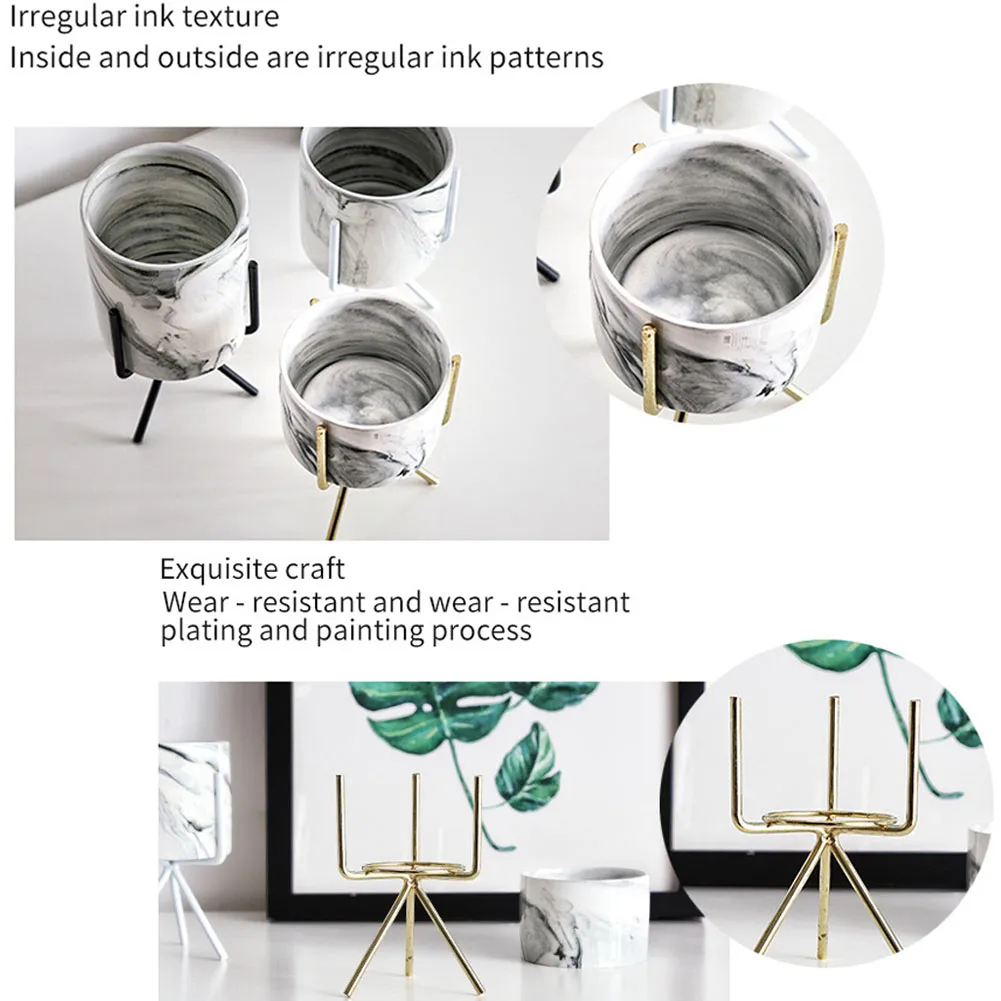 Абсолютно новая керамическая мраморная ваза, цветочные горшки с железной витриной, Ландшафтная полка для цветов/горшка для растений, украшение