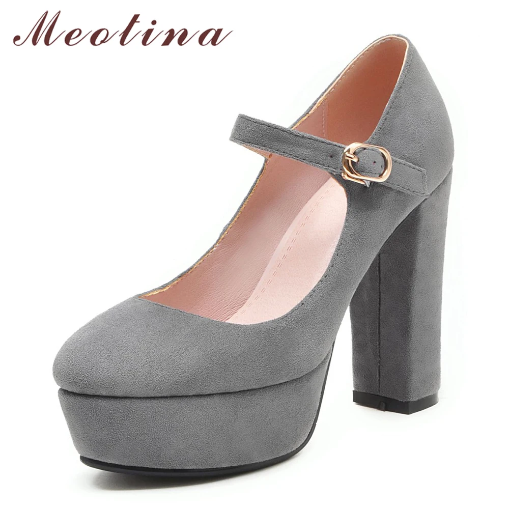 

Meotina High Heels Women Mary Janes Shoes Platform Thick Heel Office Lady Shoes Buckle Extreme High Heel Pumps Spring Size 33-43