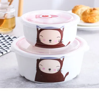 Японский Kawaii Мультфильм Керамика Коробки для обедов круглый Procelain Bento LunchBox чаша Портативный Еда контейнер посуда Set-ZX0534 - Цвет: G