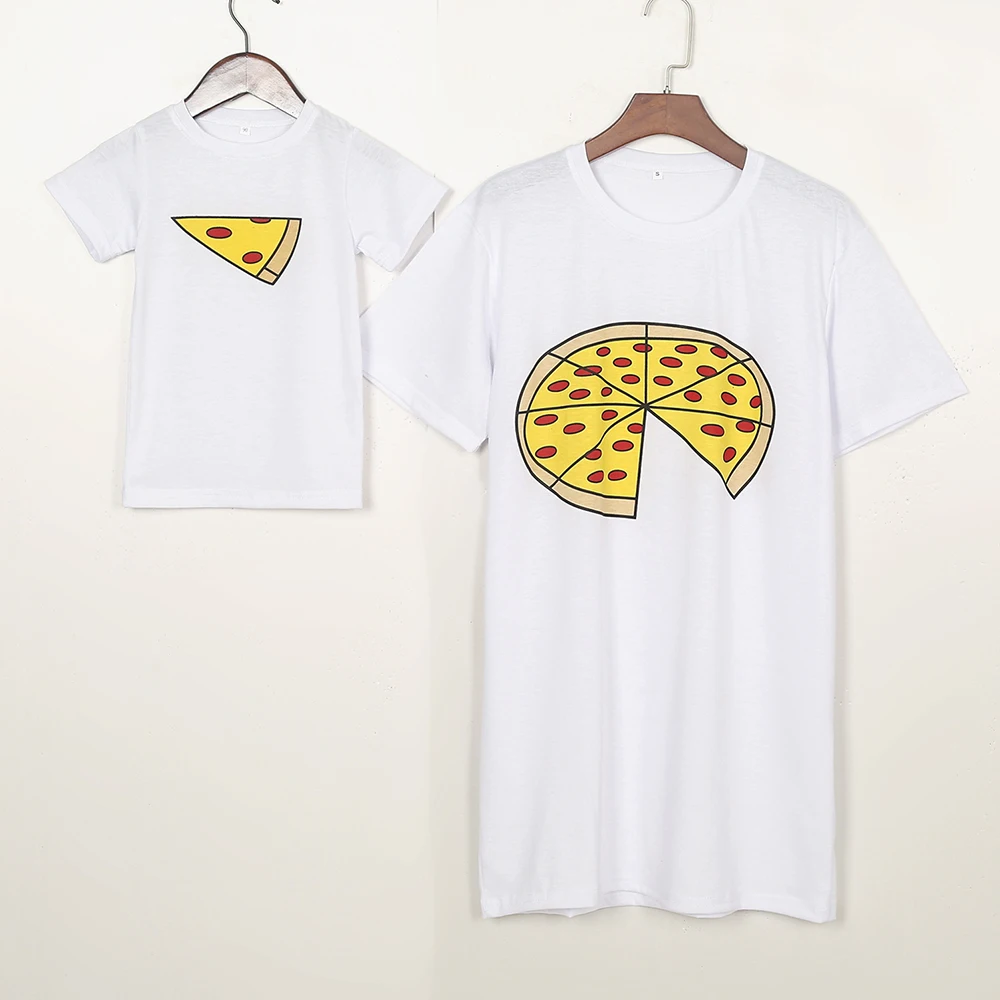 

Short Sleeve Tops Fathers Day Gift Casual Pizza Slice Print Family Dress Clothes Dad Son Daughter Mum Matching T Shirt