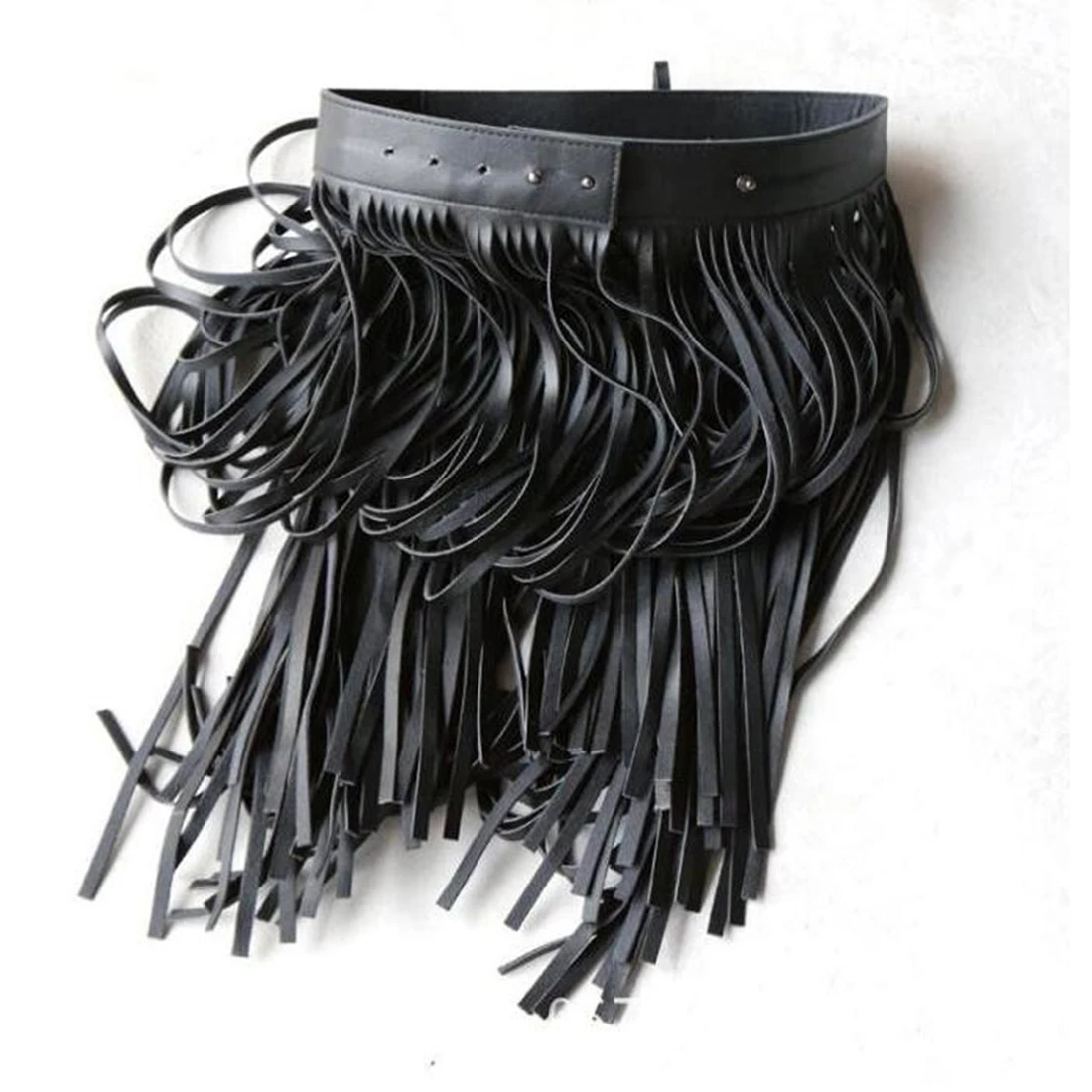 Comfortable Fringe Tassel Black Faux Leather Ladies Belt 2016 All