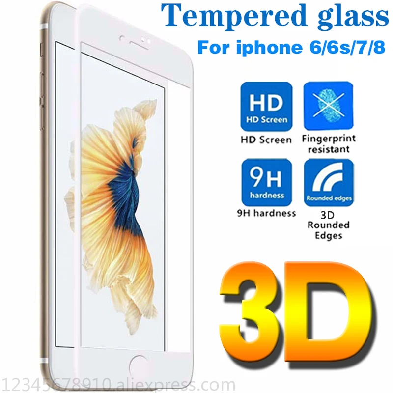 

3D glass on the for iphone 7 6 protective glass for iPhone 6 for iPhone x 8 7 6s plus Full screen coverage protection Tempered