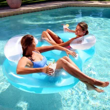 Cool Double Persons Inflatable Floating Row Giant Pool Floats Air Mattress Swimming Ring Sofa Drifting Sandy Beach Sunbathing