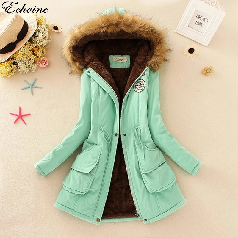 

Echoine Autumn Parkas Winter Jacket Women Coats Female Outerwear Casual Long Down Cotton Wadded Lady Woman Fashion Warm Coat