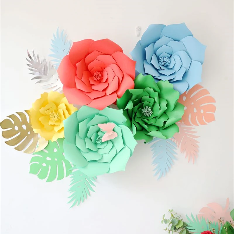 Свадебные украшения для дома DIY бумажные цветы настенные украшения фото фон зеленый искусственный цветок принадлежности для дня рождения, Q