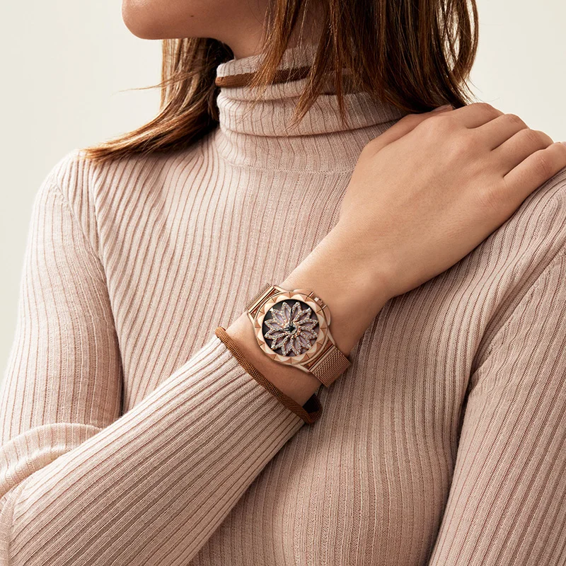 

CIVO 2019 Top Brand Ladies Watch Mesh Stainless Steel Girls Watches Rose Gold Waterproof Diamond Rotating Clock Reloj Mujer