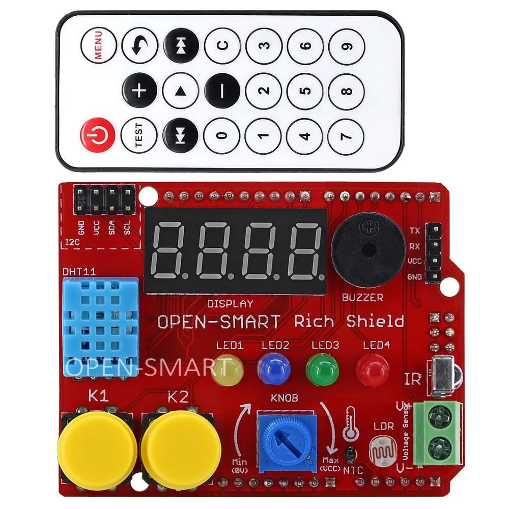 Богатый щит + ИК-пульт с инфракрасный приемник светодио дный кнопку зуммера свет Сенсор Температура Сенсор 24C02 EEPROM для Arduino UNO R3