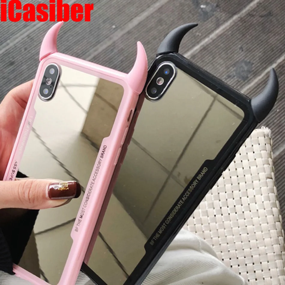 ICasiber роскошный зеркальный чехол для телефона iPhone 7 6 6s 5 8 Plus милый с рожком дьявола